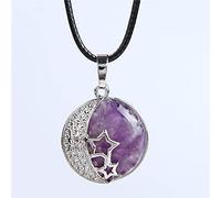 Collar con colgante de cristal de rosa púrpura de piedra Natural para mujer, joyería femenina, collares de Metal con estrella de luna hueca,Amatista