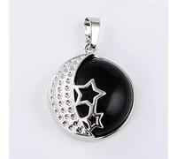 Collar con colgante de cristal de rosa púrpura de piedra Natural para mujer, joyería femenina, collares de Metal con estrella de luna hueca,Ónix negro