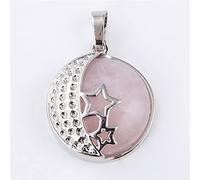Collar con colgante de cristal de rosa púrpura de piedra Natural para mujer, joyería femenina, collares de Metal con estrella de luna hueca,Cuarzo rosa