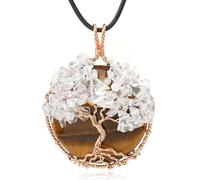 Collar con Colgante de Cristal Del Árbol de La Vida para Hombres y Mujeres|Gargantilla con Piedras Preciosas Redondas,Amuleto para El Estrés y La Ansiedad,Ideal para Meditación y Reiki,Regalo de J