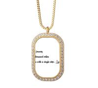 Collar con colgante de cristal dorado con cita inspiradora sobre el viaje de Lao Tzu