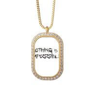 Collar con colgante de cristal dorado con cita "Nothing Is Impossible"