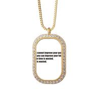Collar con colgante de cristal dorado con cita "Once Time Is Wasted Life Is Wasted"