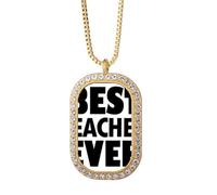 Collar con colgante de cristal dorado con la frase "Best Teacher Ever"
