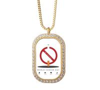 Collar con colgante de cristal dorado con logotipo del Día Mundial del Cáncer, no fumar