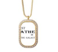 Collar con colgante de cristal dorado con texto en inglés "Best Dad in the Galaxy"