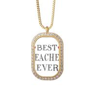 Collar con colgante de cristal dorado con texto en inglés "Best Teacher Ever"