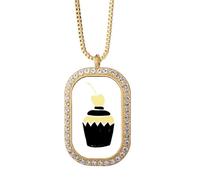 Collar con colgante de cristal dorado con texto en inglés "Love Cake Cheery"