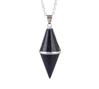 Collar con colgante de cristal natural multifacético, piedra de ojo de tigre, péndulo puntiagudo de cuarzo rosa para radiestesia,arena azul A