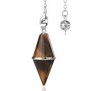 Collar con colgante de cristal natural multifacético, piedra de ojo de tigre, péndulo puntiagudo de cuarzo rosa para radiestesia,piedra ojo de tigre B