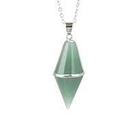 Collar con colgante de cristal natural multifacético, piedra de ojo de tigre, péndulo puntiagudo de cuarzo rosa para radiestesia,Aventurina verde A