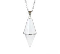 Collar con colgante de cristal natural multifacético, piedra de ojo de tigre, péndulo puntiagudo de cuarzo rosa para radiestesia,cristal blanco A