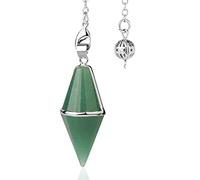 Collar con colgante de cristal natural multifacético, piedra de ojo de tigre, péndulo puntiagudo de cuarzo rosa para radiestesia,Aventurina verde B