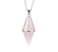 Collar con colgante de cristal natural multifacético, piedra de ojo de tigre, péndulo puntiagudo de cuarzo rosa para radiestesia,Cuarzo rosa A