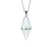 Collar con colgante de cristal natural multifacético, piedra de ojo de tigre, péndulo puntiagudo de cuarzo rosa para radiestesia,opalita ópalo A