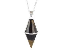 Collar con colgante de cristal natural multifacético, piedra de ojo de tigre, péndulo puntiagudo de cuarzo rosa para radiestesia,piedra de ojo de tigre A