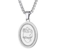 Collar con colgante de Cristo Salvador Jesús para hombres y mujeres, dije de corazón sagrado religioso, collar de medallón religioso, joyería cristiana de acero inoxidable, regalo para él, Acero