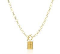 Collar con colgante de cruz chapado en oro y plata para mujer, collar rectangular con cierre de palanca, cadena de clip gruesa de moda, collares delicados para mujer, regalos de joyería religiosa