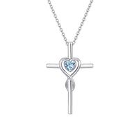 Collar con Colgante de Cruz Cristiana Infinito corazón para Mujer de Plata de Ley 925 y Aguamarina Natural - Longitud Cadena: 40 + 5 cm