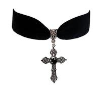 Collar con colgante de cruz de aleación retro, cadena de terciopelo negro, joyería gótica de Halloween para mujeres y niñas, cadena de clavícula punk, fiesta, gótico, vampiro, cruz gargantilla, talla