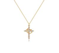 Collar con colgante de cruz de corona giratoria, collar de cruz de corona giratoria de cobre de 18 quilates, collar de circonita para hombres y mujeres, talla única, Zirconia cúbica, Circonia cúbica