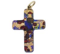 Collar con colgante de cruz de cristal de Murano de cristal de Venecia, cruz de 1-3/4 pulgadas para mujer, multicolor forrado con hoja de oro. Colgantes de cristal de Murano, joyería, regalos hechos a