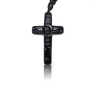 Collar con Colgante de Cruz de Cristo Obsidiana Natural, joyería de Estilo Europeo, Colgante de Cruz con Cadena de la Suerte para Hombres y Mujeres