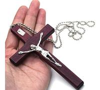 Collar con Colgante de Cruz de Jesucristo Colgante Collar Cruz de Madera Crucifijo Colgante Acero Collar Jesucristo Collar con Colgante de Cruz de Madera de Jesucristo para Hombre de acero Inoxidable