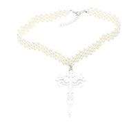 Collar con colgante de cruz de llama para mujer, gargantilla con cuentas de perlas de hip hop, cadena de clavícula, accesorio de joyería de moda