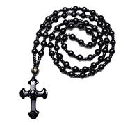 Collar con Colgante de Cruz de obsidiana de Media/Cadena de Cuentas Entera Cuerda Ajustable amuletos de Buena Suerte protección para Padre Madre Colgante de Cruz de obsidiana