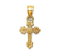 Collar con colgante de cruz de oro amarillo de 14 quilates pulido sólido con parte trasera abierta, con colgante de cruz de fe religiosa, medidas de 12 x 9 mm, joyería de regalo para mujeres