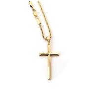 Collar con colgante de cruz de oro de 14 quilates para hombre, corte de diamante fino de 14 quilates con cierre sólido real fuerte y borde biselado religioso, Cuerda Oro, Diamante