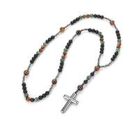 Collar con colgante de cruz de piedra natural turquesa y ojo de tigre, rosario unisex para espiritualidad y estilo, 27inch, Acetato, Sin piedra preciosa