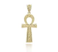 Collar con colgante de cruz egipcia Ankh de oro amarillo o blanco de 10 quilates o 14 quilates, solo se puede elegir o longitud de la cadena, 0.57 inches (W) x 1.37 inches (H), Metal, Sin piedra