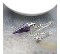 Collar con colgante de cuarzo cónico de cristal de amatista de piedra natural, con forma de cono de péndulo, amatista