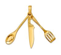 Collar con colgante de cuchara y cuchillo de oro amarillo macizo de 10 quilates de 4,45 mm para mujer