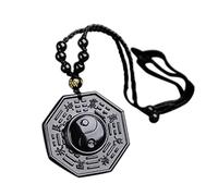 Collar con colgante de cuentas de obsidiana negra tallada a mano de la suerte Tai Chi Bagua, ajustable, cuerda trenzada Yin Yang, amuleto de dragón y fénix, para hombres y mujeres, joyería de