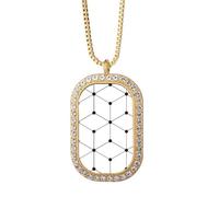 Collar con colgante de diamante y cristal dorado con diseño de grano de arte de línea hexagonal