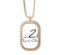 Collar con colgante de diamante y cristal dorado con texto en inglés "I am 21 years old age young"