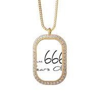 Collar con colgante de diamante y cristal dorado con texto en inglés "I am 666 years old Age Elderly"
