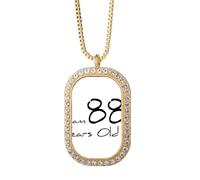 Collar con colgante de diamante y cristal dorado con texto en inglés "I am 88 years old age"