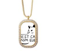 Collar con colgante de diamantes de cristal dorado con cita "Best Cat Mom Ever"
