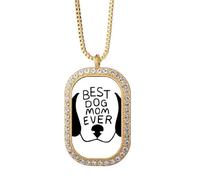 Collar con colgante de diamantes de cristal dorado con cita "Best Dog Mom Ever"