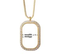 Collar con colgante de diamantes de cristal dorado con cita «The Wealth Of Mind Is The Only Wealth»