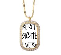 Collar con colgante de diamantes de cristal dorado con citas Best Teacher Ever Words