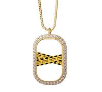 Collar con colgante de diamantes de cristal dorado con logotipo de línea de precaución