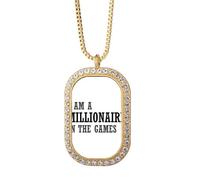 Collar con colgante de diamantes de cristal dorado con texto en inglés "I Am A Millionaire In The Games"