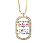 Collar con colgante de diamantes y cristales dorados con texto en inglés "I'm Completely in Love With You"