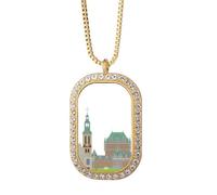 Collar con colgante de dibujos animados de edificios de Canadá y edificios de la ciudad, joyería dorada de cristal de diamantes