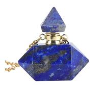 Collar con Colgante De Difusor De Aceites Esenciales De Cristal para Mujer Y Hombre, con Piedra Preciosa Pulida En Forma De Péndulo Y Botella De Perfume, Cadena Larga De 63 Cm De Lapislázuli.